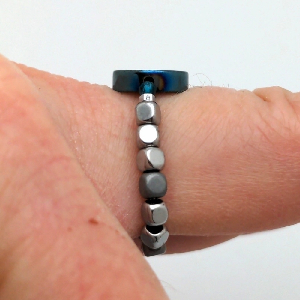 381MIDALANE Tree of Life Blue & Silver Ring